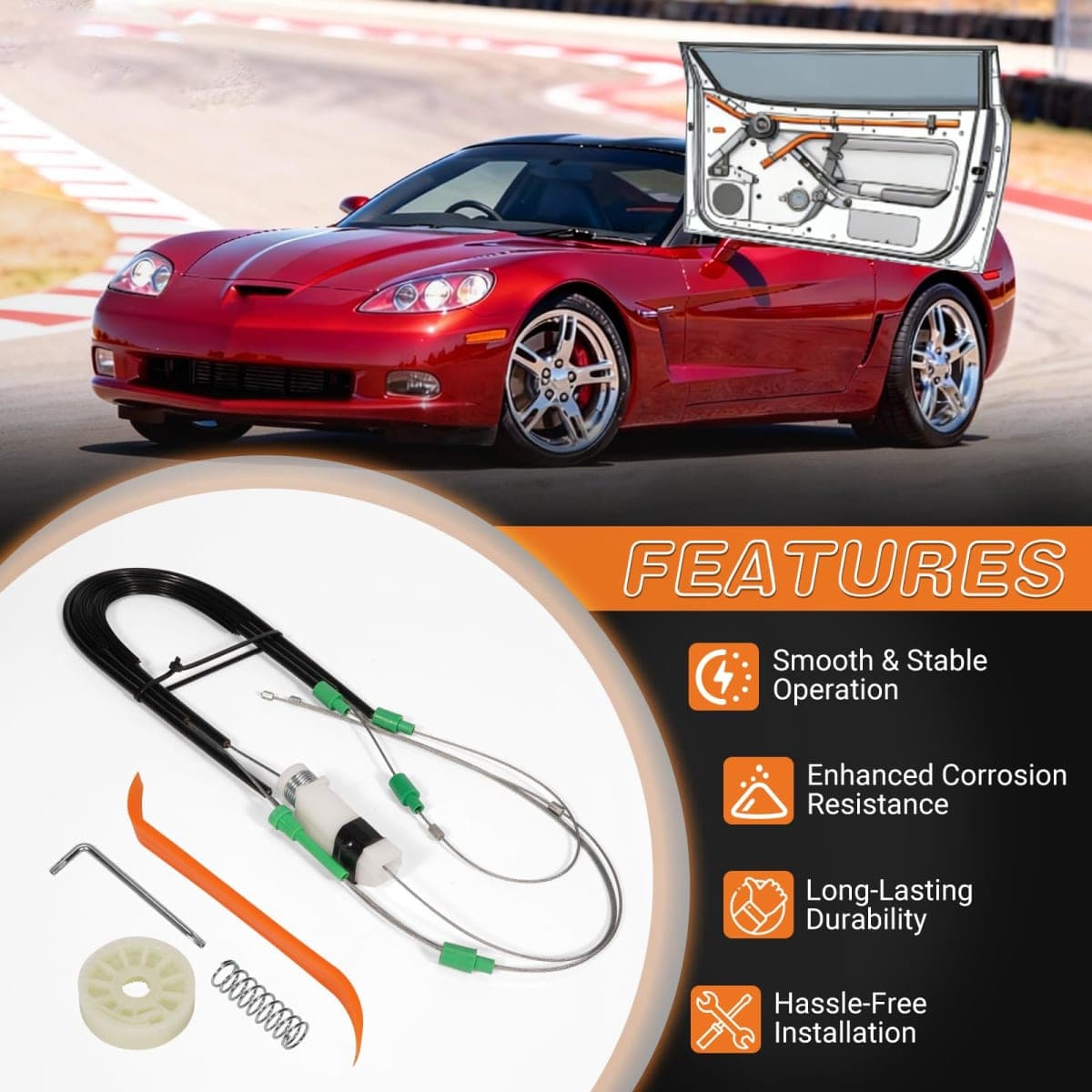 Dilomber Window Regulator Repair Kit Passenger Side Fits for 2005-2013 Chevrolet Corvette C6, Front Right Window Glass Door Glass Regulator, Power Window Lift Assembly thumbnail 5