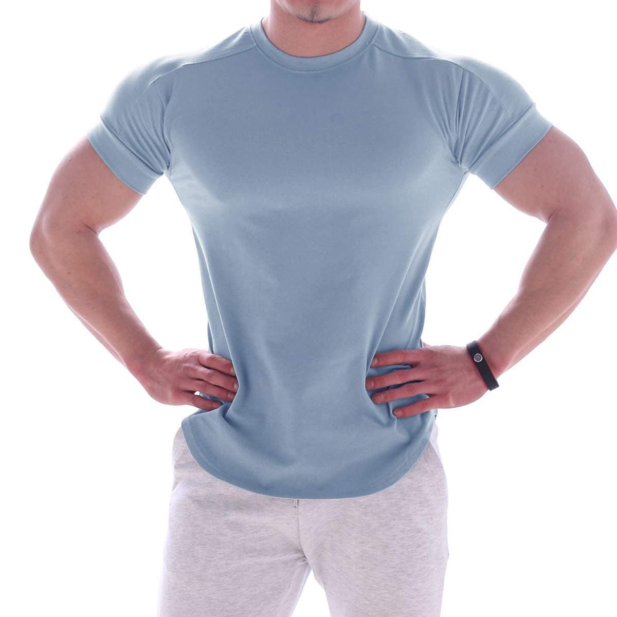 Magiftbox Mens Muscle Cotton Lightweight Workout Short Sleeve T-Shirts Gym Sweat Tee T24, Sky-blue, Large thumbnail 3