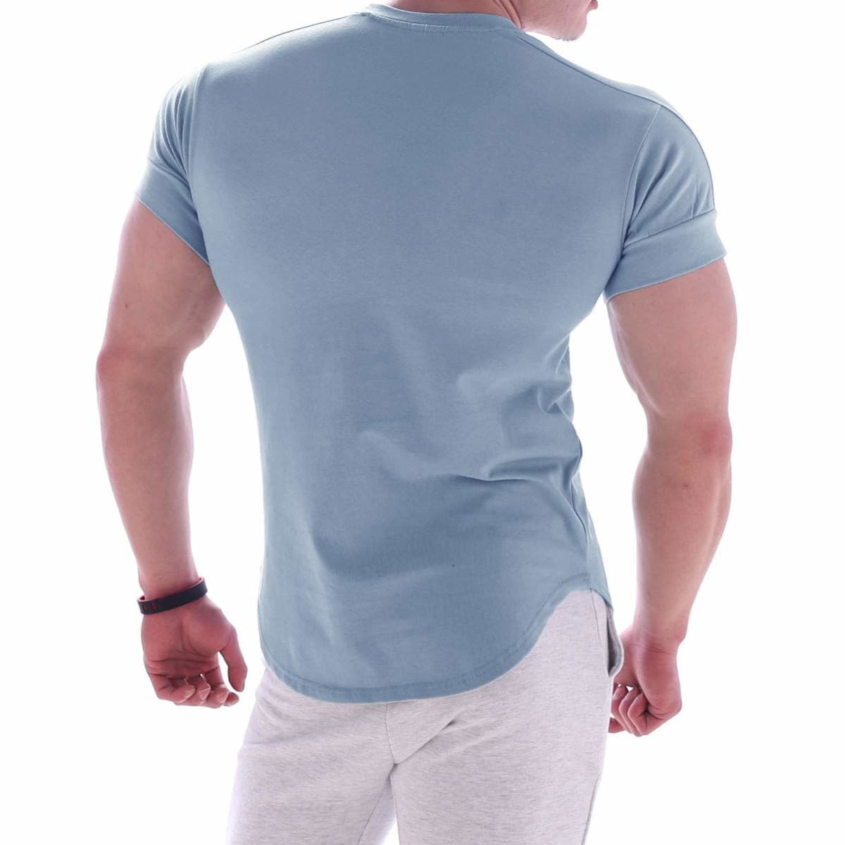 Magiftbox Mens Muscle Cotton Lightweight Workout Short Sleeve T-Shirts Gym Sweat Tee T24, Sky-blue, Large thumbnail 4
