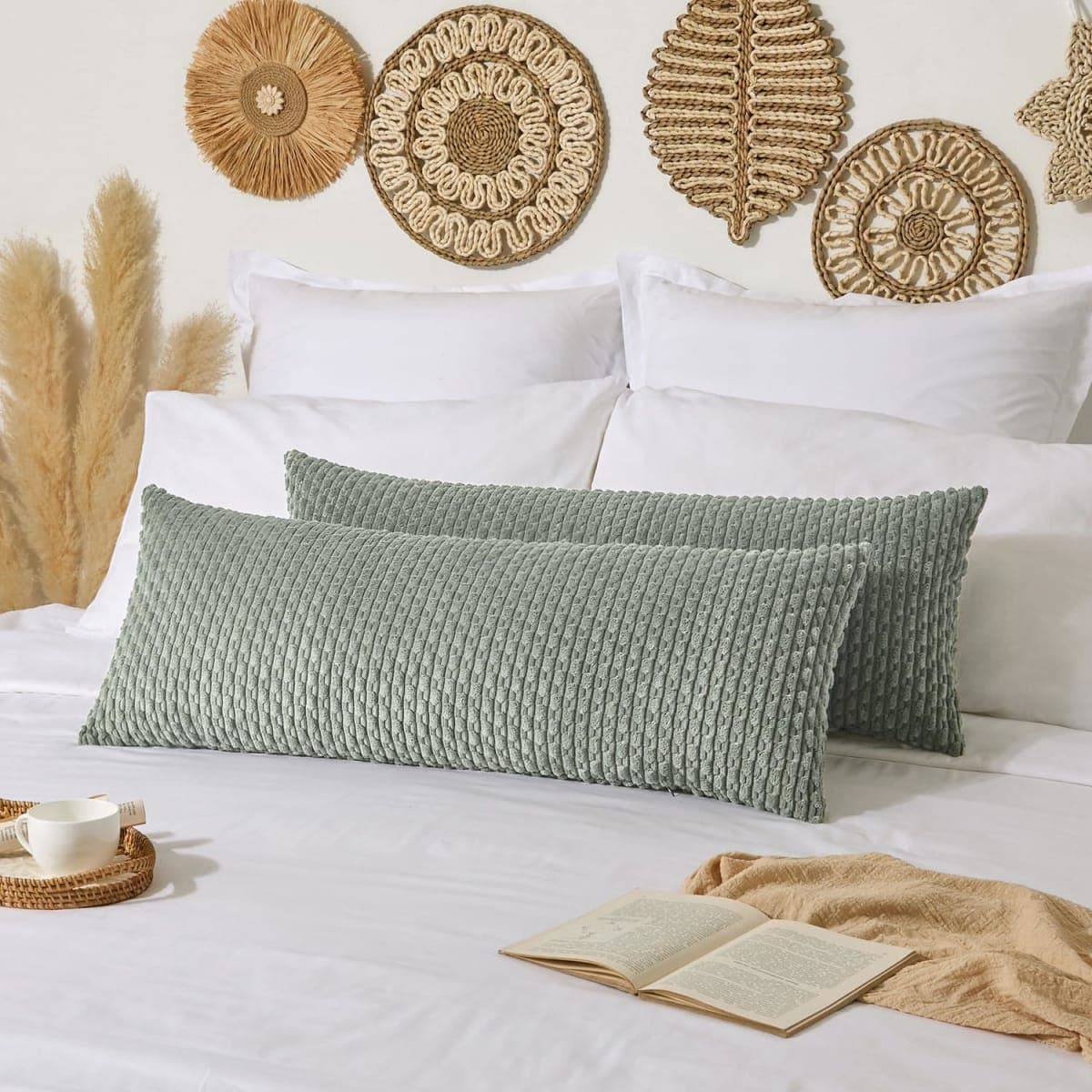 Kevin Textile Soft Corduroy 14"x36" Lumbar Pillow Cover 1 Pack, Grey Green thumbnail 2
