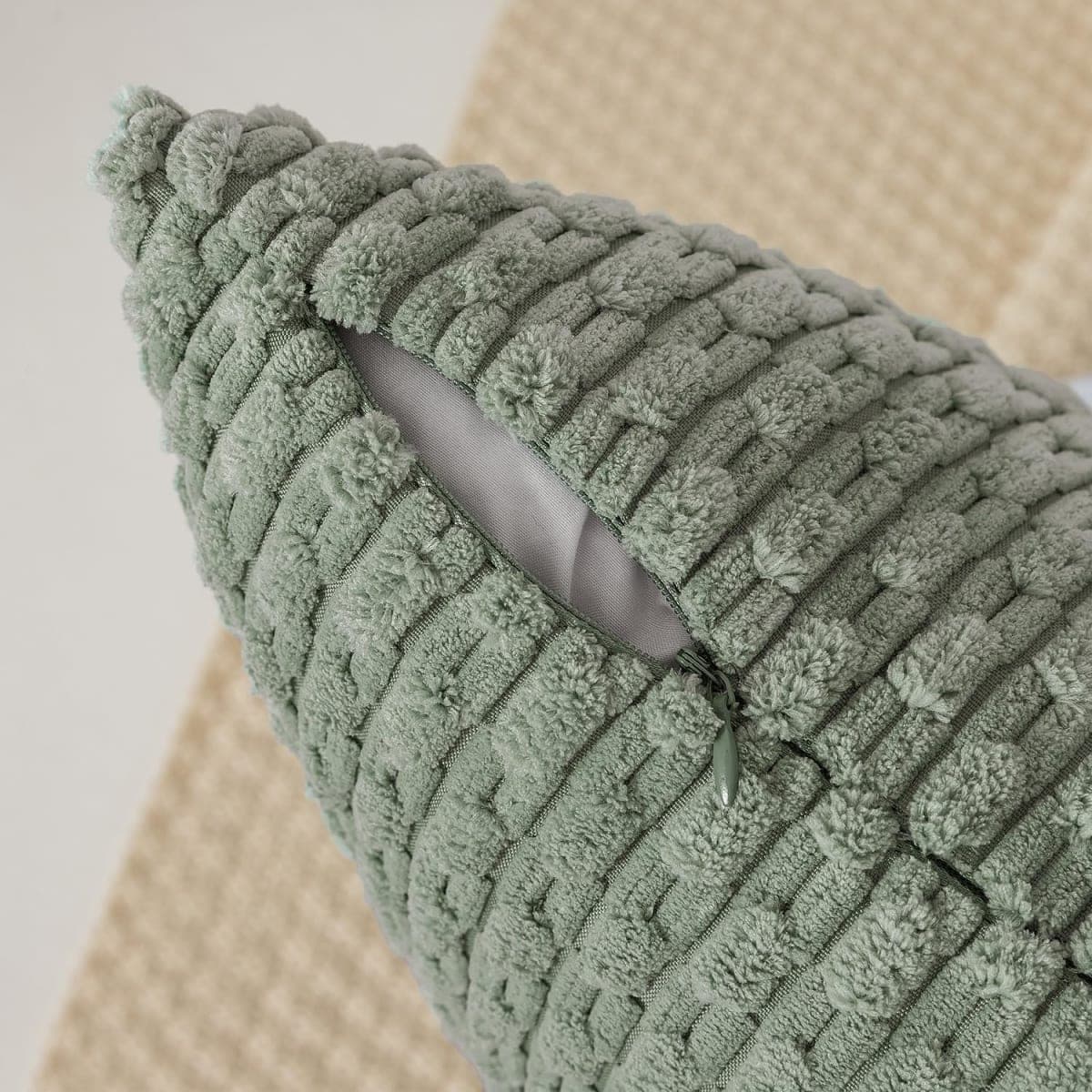 Kevin Textile Soft Corduroy 14"x36" Lumbar Pillow Cover 1 Pack, Grey Green thumbnail 4