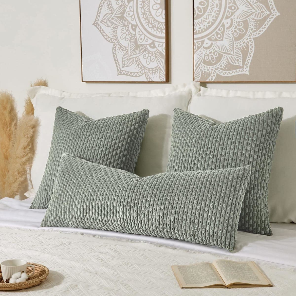 Kevin Textile Soft Corduroy 14"x36" Lumbar Pillow Cover 1 Pack, Grey Green thumbnail 5
