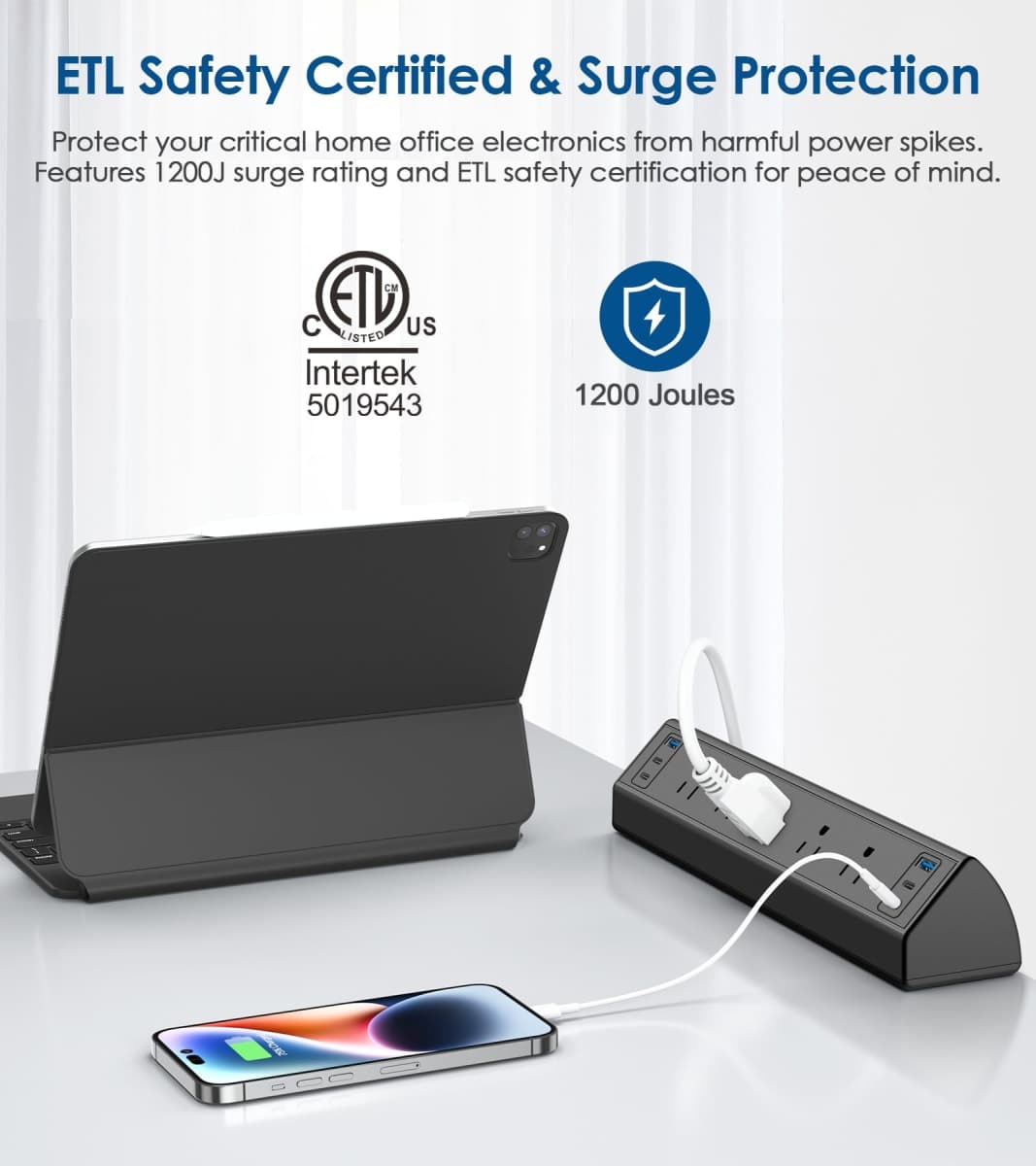 Jgstkcity Desk Clamp Power Strip USB C,40W Total Fast Charging Station,4 PD 20W USB C Ports,Desk Edge Mount Surge Protector,5 Outlets,Fit 1.96" Tabletop Edge,ETL Listed thumbnail 3