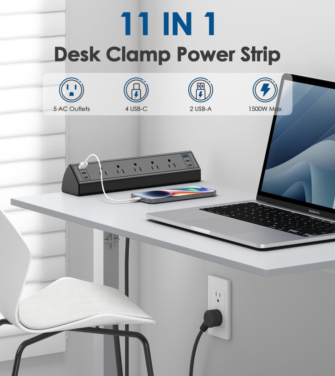 Jgstkcity Desk Clamp Power Strip USB C,40W Total Fast Charging Station,4 PD 20W USB C Ports,Desk Edge Mount Surge Protector,5 Outlets,Fit 1.96" Tabletop Edge,ETL Listed thumbnail 4