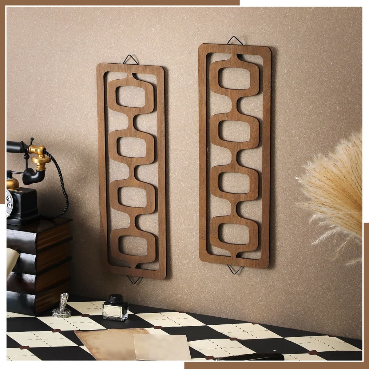 CroBlissful 2 Pcs Mid Century Modern Wall Art Wood Mid Century Elegance Decor Accents Abstract Wall Sculpture Geometric Panels for Interior Panel Art for Home Living Room(Brown) thumbnail 3