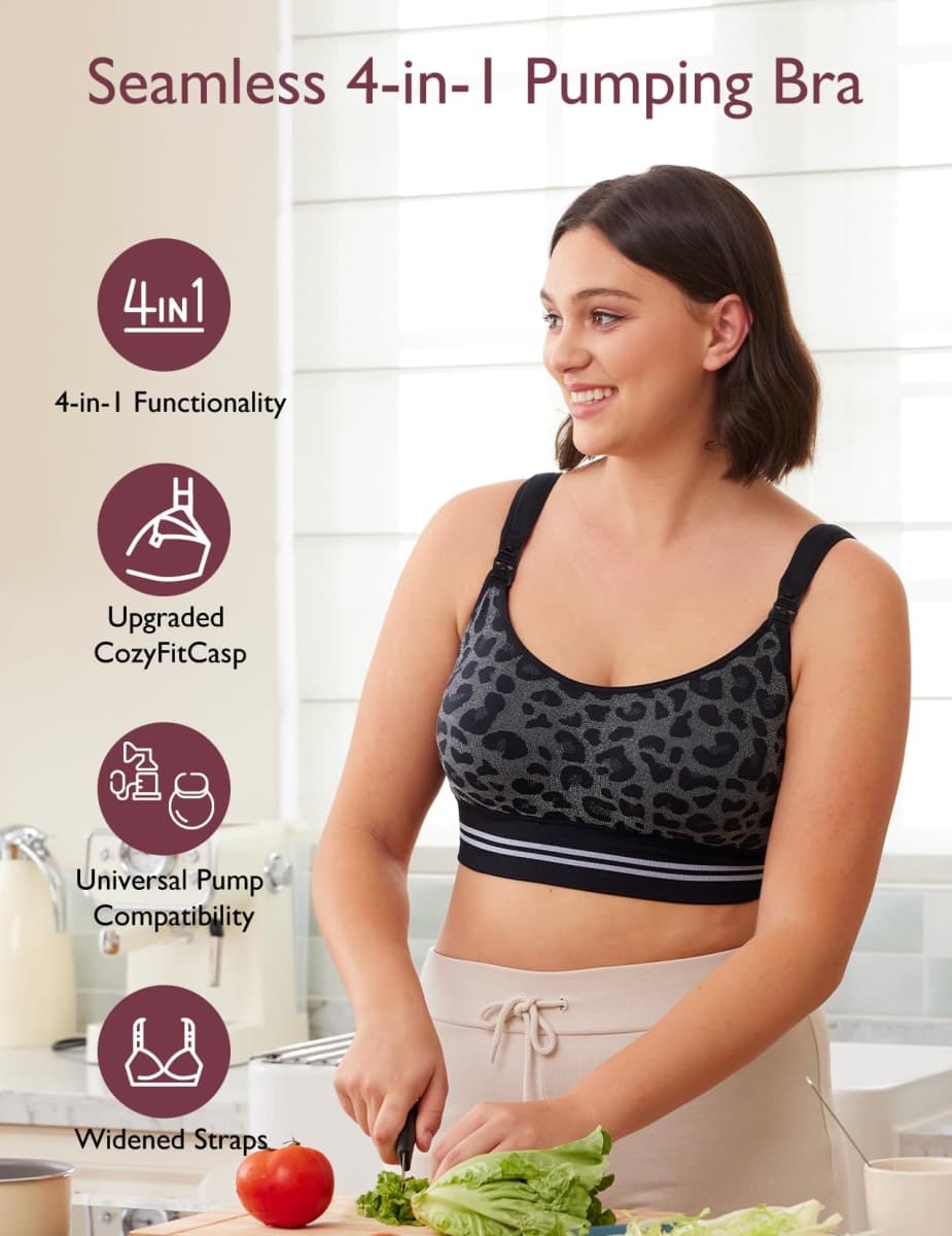 Momcozy Pumping Bra Hands Free, All-in-One Nursing & Pumping Seamless Bra for Wearable & Flange Pumps Black thumbnail 3