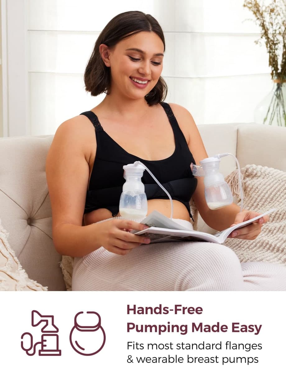 Momcozy Pumping Bra Hands Free, All-in-One Nursing & Pumping Seamless Bra for Wearable & Flange Pumps Black thumbnail 4