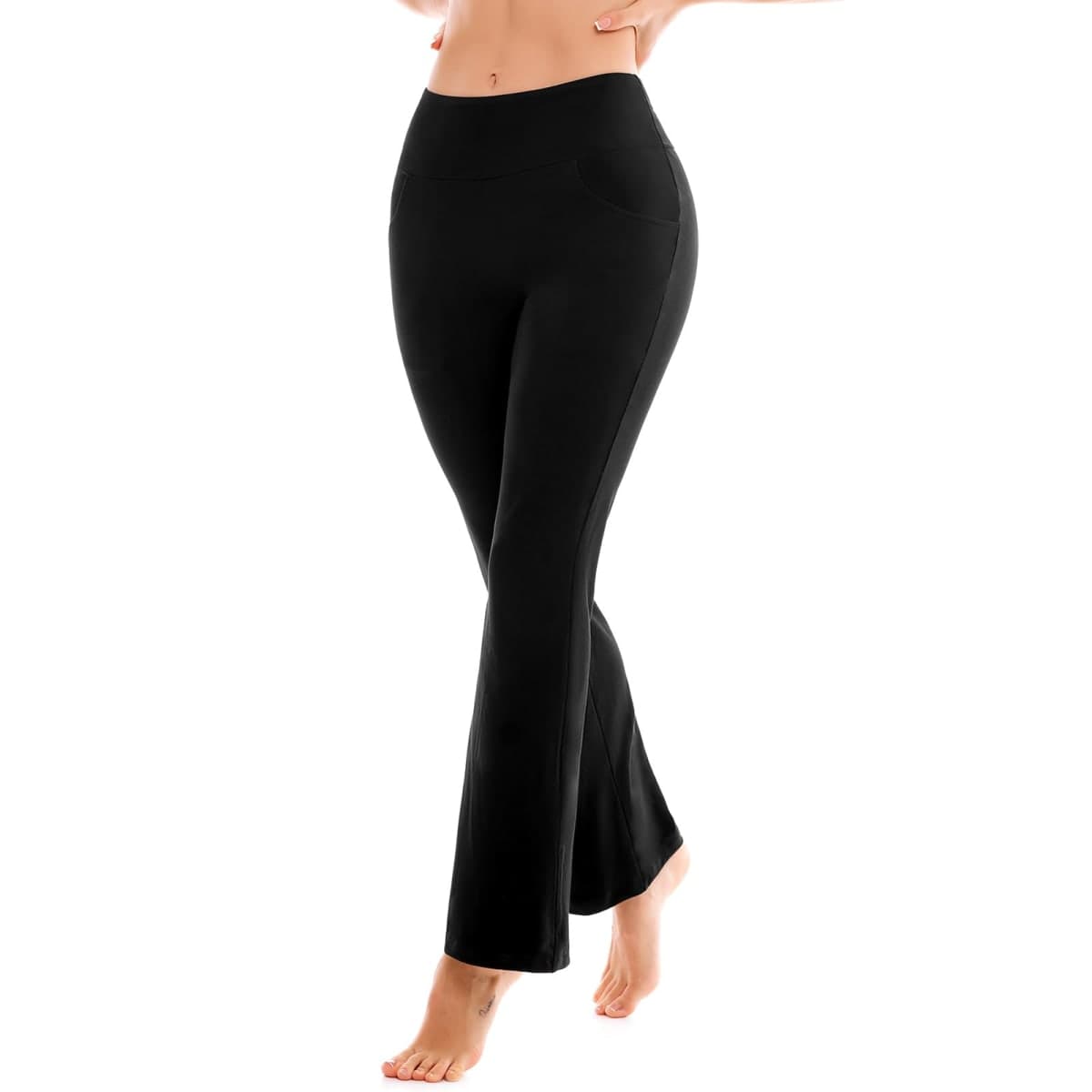 SINOPHANT Flare Leggings for Women with Pockets,High Waisted Tummy Control Bootcut Yoga Pants for Women Soft Bell Bottoms, Black, X-Large thumbnail 2