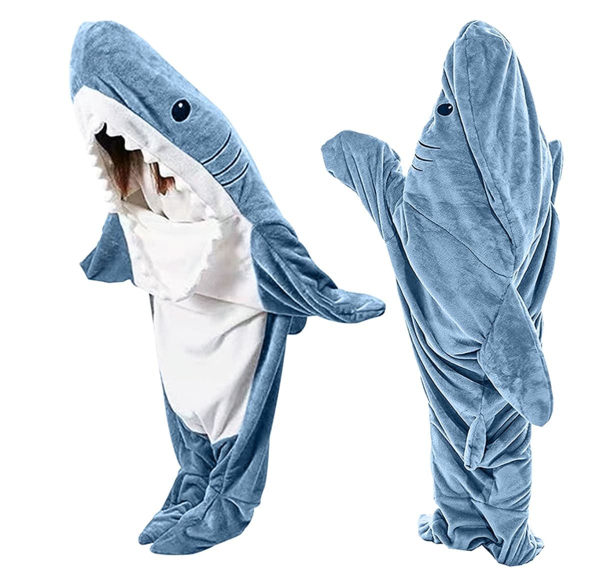 Shark Blanket Hoodie Onesie for Adults, Cozy Flannel Costume Sleeping Bag — image 1