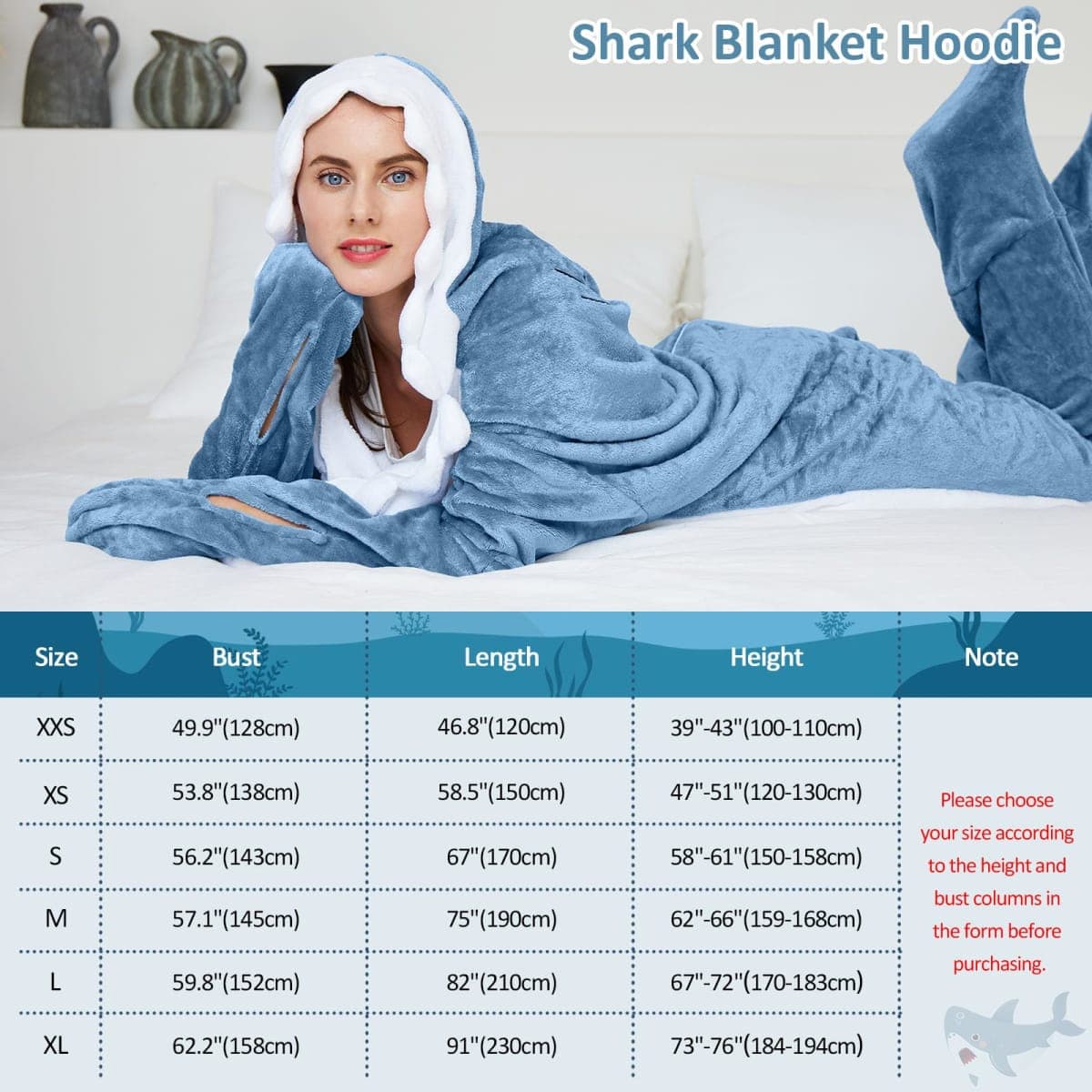 Shark Blanket Hoodie Onesie for Adults, Cozy Flannel Costume Sleeping Bag thumbnail 2
