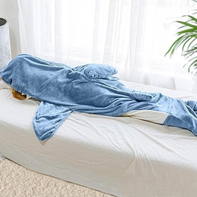 Shark Blanket Hoodie Onesie for Adults, Cozy Flannel Costume Sleeping Bag thumbnail 3