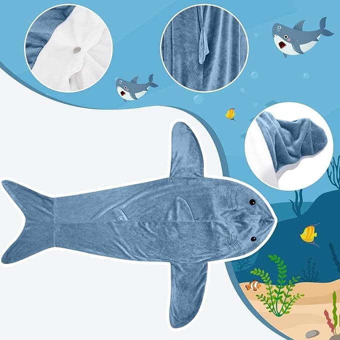 Shark Blanket Hoodie Onesie for Adults, Cozy Flannel Costume Sleeping Bag thumbnail 5