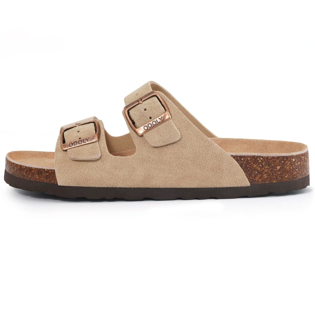 ODOLY Unisex Cork Footbed Slide Sandal, Arch Support Summer Outdoor Sandals with Adjustable Buckle for Women and Men, Taupe Suede 41 (10 Women/8.5 Men) thumbnail 3