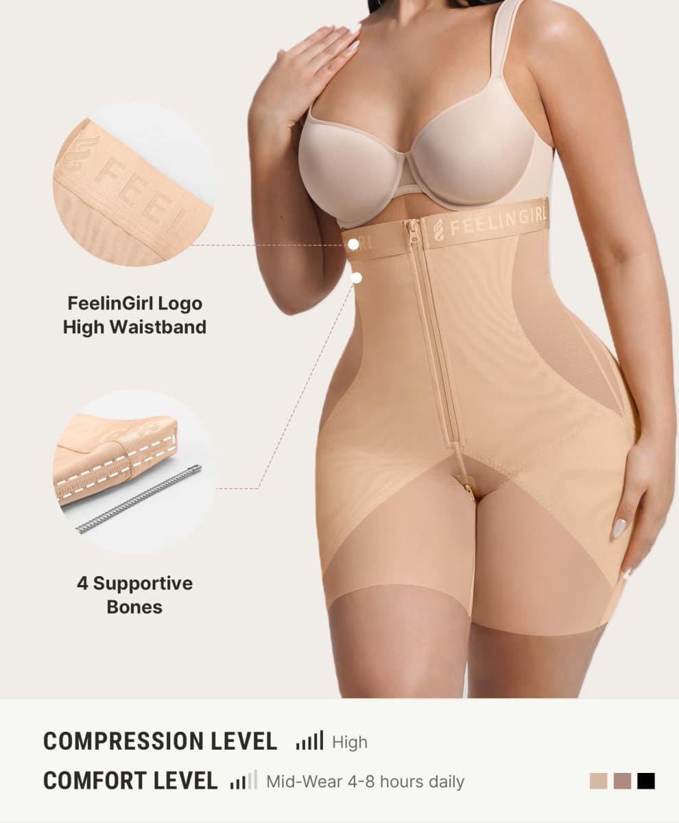 FeelinGirl Butt Lifting Shorts Tummy Control Shapewear for Women, Khaki, Large thumbnail 2