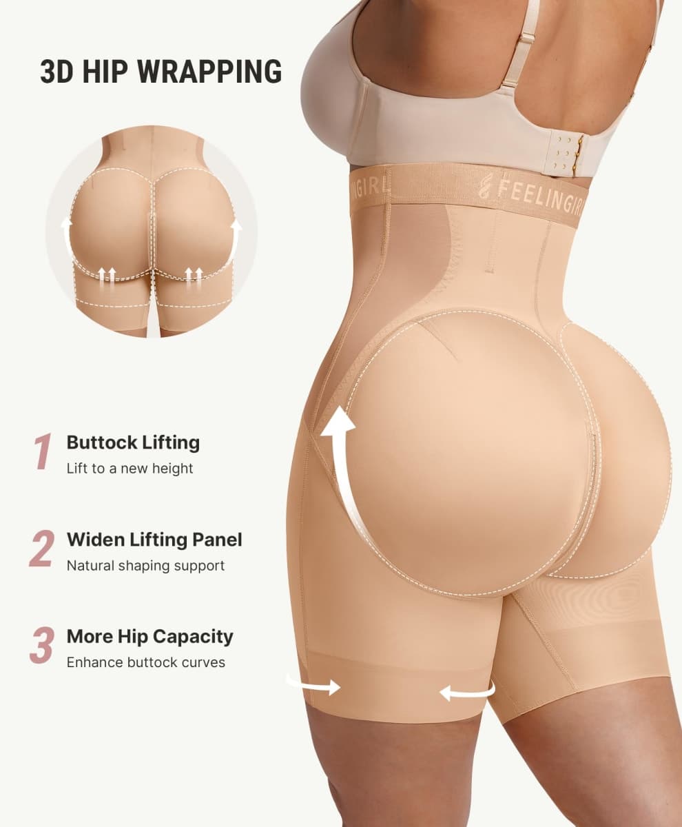 FeelinGirl Butt Lifting Shorts Tummy Control Shapewear for Women, Khaki, Large thumbnail 4