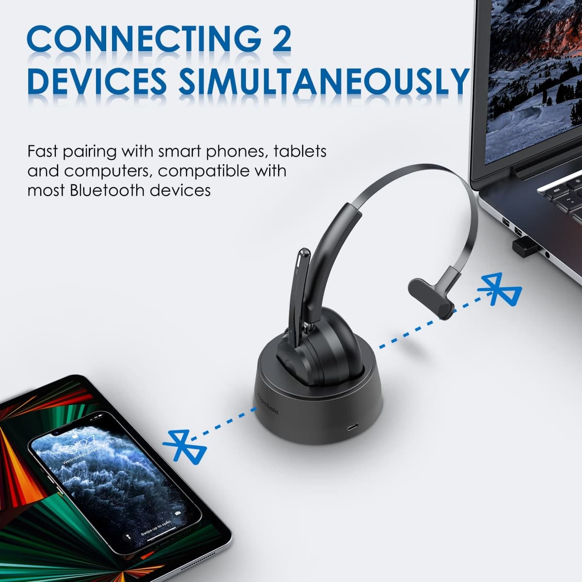 Mopchnic Bluetooth Earbuds AI Noise Cancelling Wireless Earbuds with Mic, Wireless Headphones in Ear with USB Dongle for Computer Office thumbnail 3