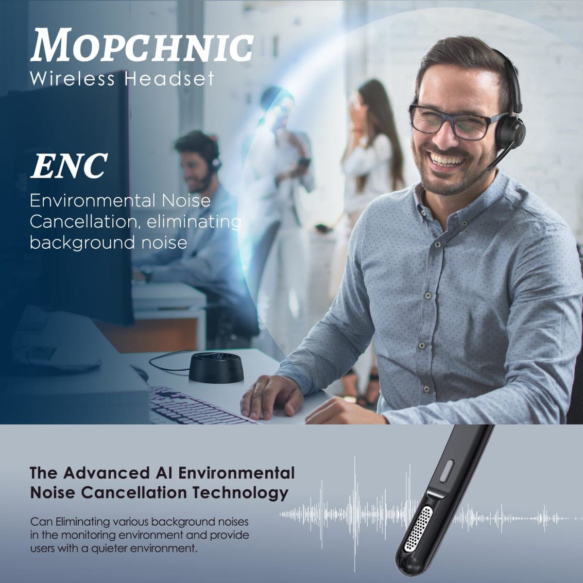 Mopchnic Bluetooth Earbuds AI Noise Cancelling Wireless Earbuds with Mic, Wireless Headphones in Ear with USB Dongle for Computer Office thumbnail 4