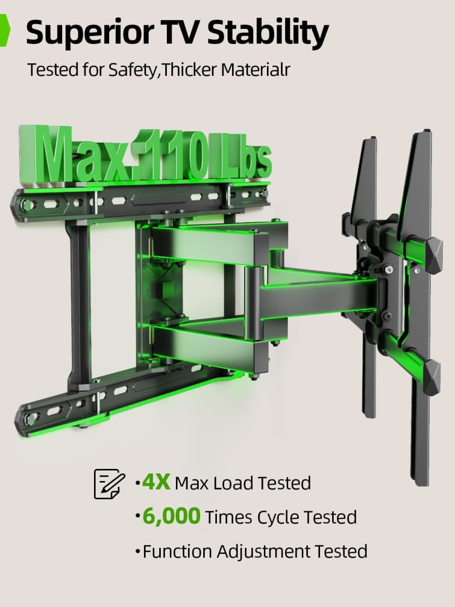 USX MOUNT Full Motion TV Wall Mount for 42"-82" TVs, Swivel and Tilt TV Mount, Wall Mount TV Bracket with Articulating 6 Arms, Max VESA 600x400mm, 120 lbs, 16" Wood Studs with Wall Drilling Template thumbnail 3