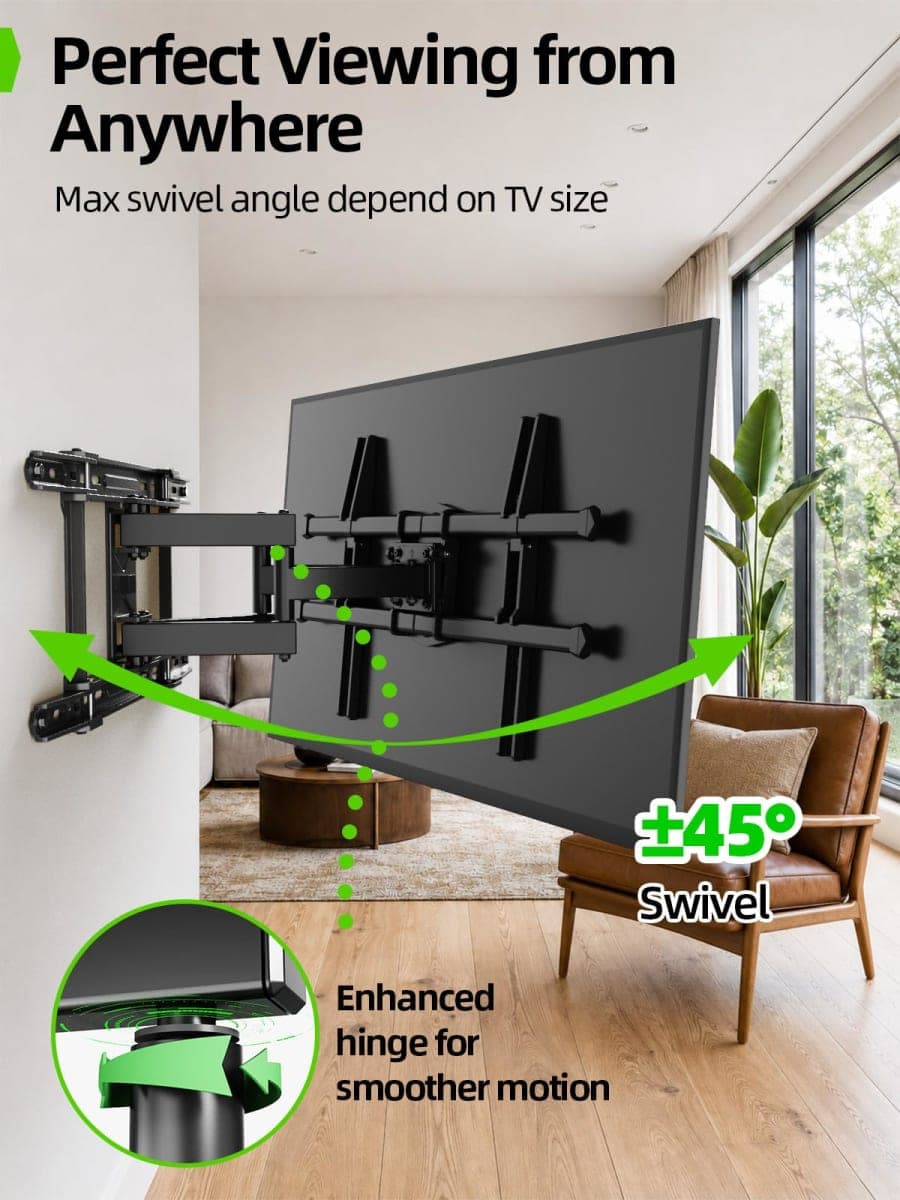 USX MOUNT Full Motion TV Wall Mount for 42"-82" TVs, Swivel and Tilt TV Mount, Wall Mount TV Bracket with Articulating 6 Arms, Max VESA 600x400mm, 120 lbs, 16" Wood Studs with Wall Drilling Template thumbnail 5