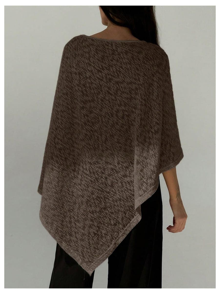 MakeMeChic Women's Sheer Poncho Top Asymmetrical Sweater Shawl Wrap, Brown, Large thumbnail 2