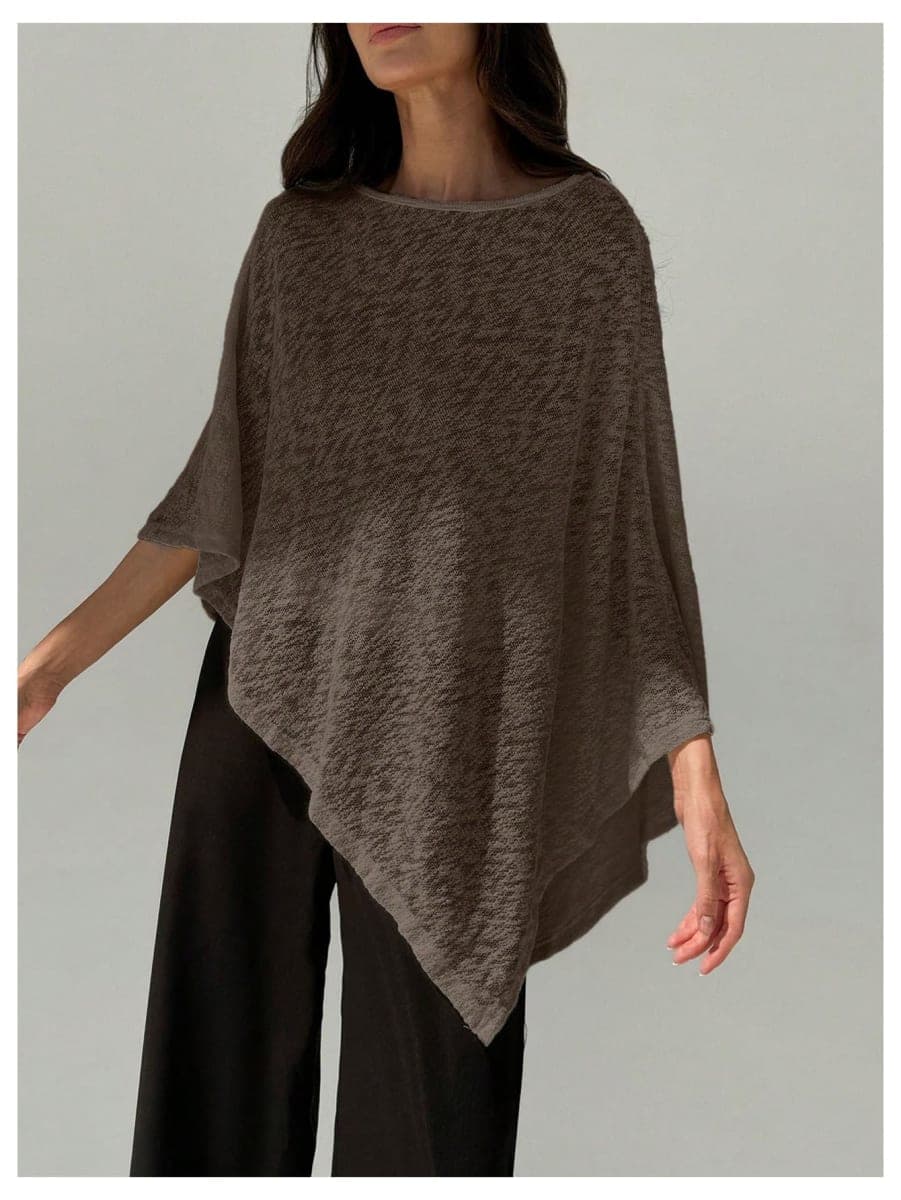 MakeMeChic Women's Sheer Poncho Top Asymmetrical Sweater Shawl Wrap, Brown, Large thumbnail 4