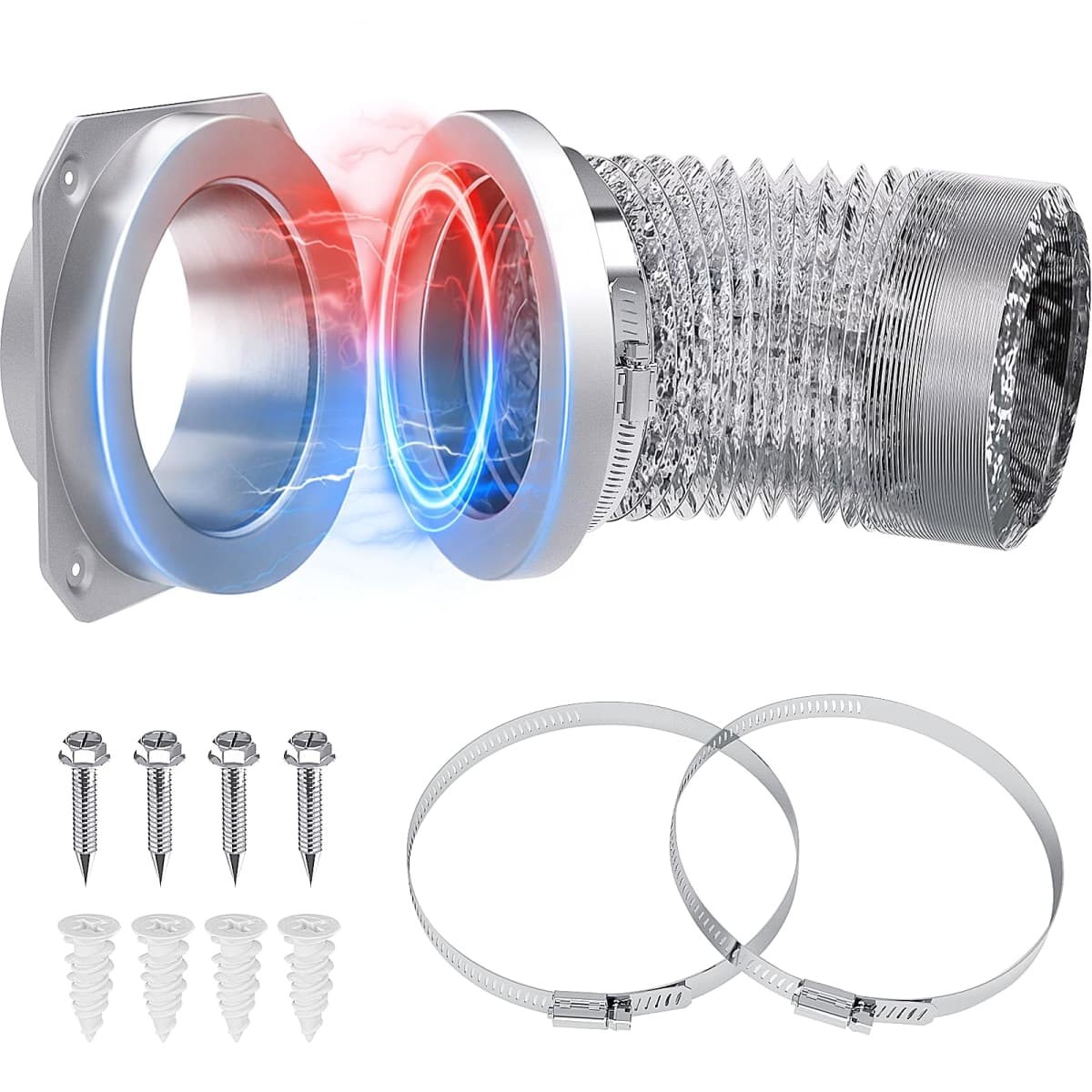 Magnetic Dryer Vent Connector, DV180 Airtight Seal Dryer Vent Kit, Quick Connection, Strong Magnet, Self-Alignment Design, magnetic dryer vent connector kit including a 2.6ft 4" Duct and two Clamps — image 1