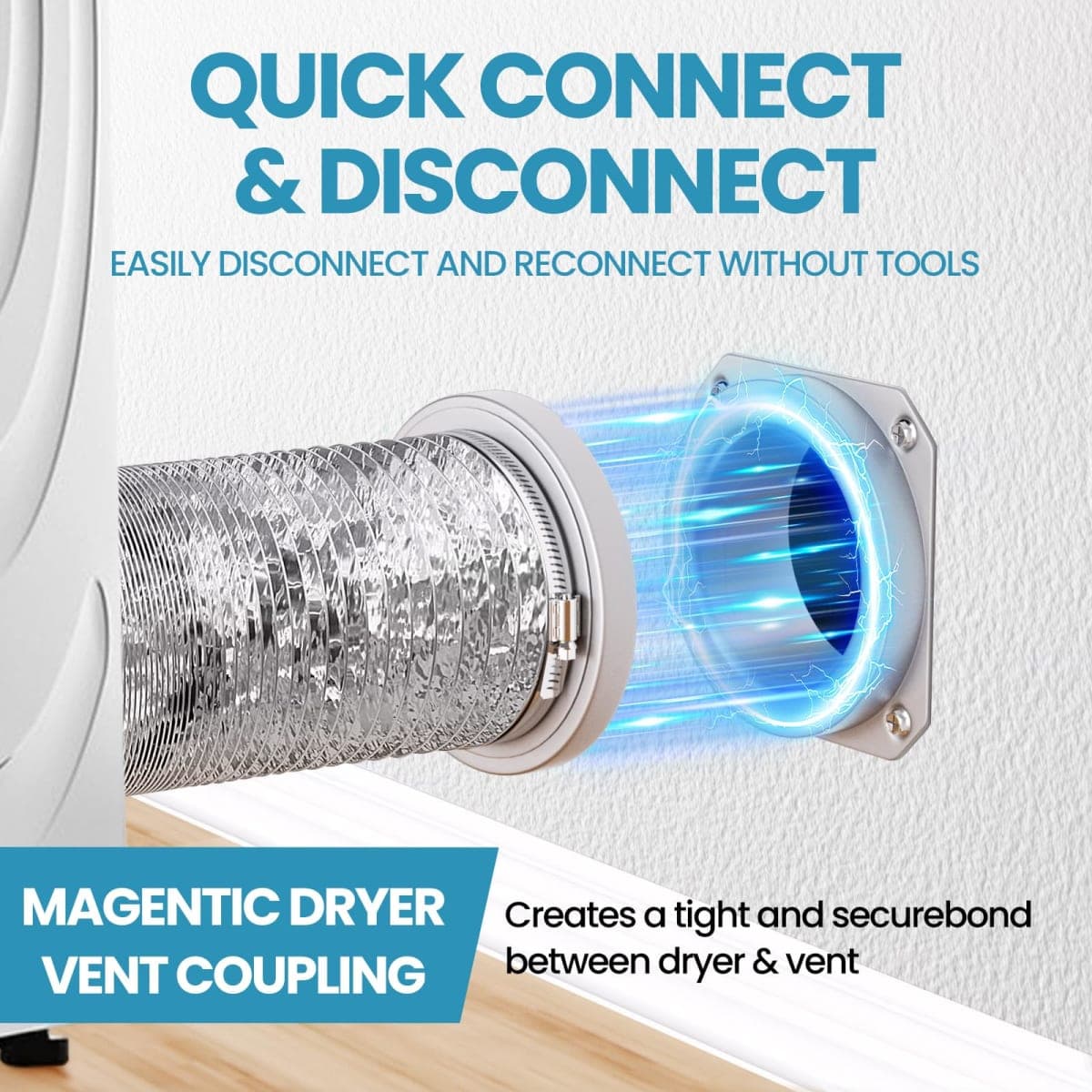 Magnetic Dryer Vent Connector, DV180 Airtight Seal Dryer Vent Kit, Quick Connection, Strong Magnet, Self-Alignment Design, magnetic dryer vent connector kit including a 2.6ft 4" Duct and two Clamps thumbnail 3