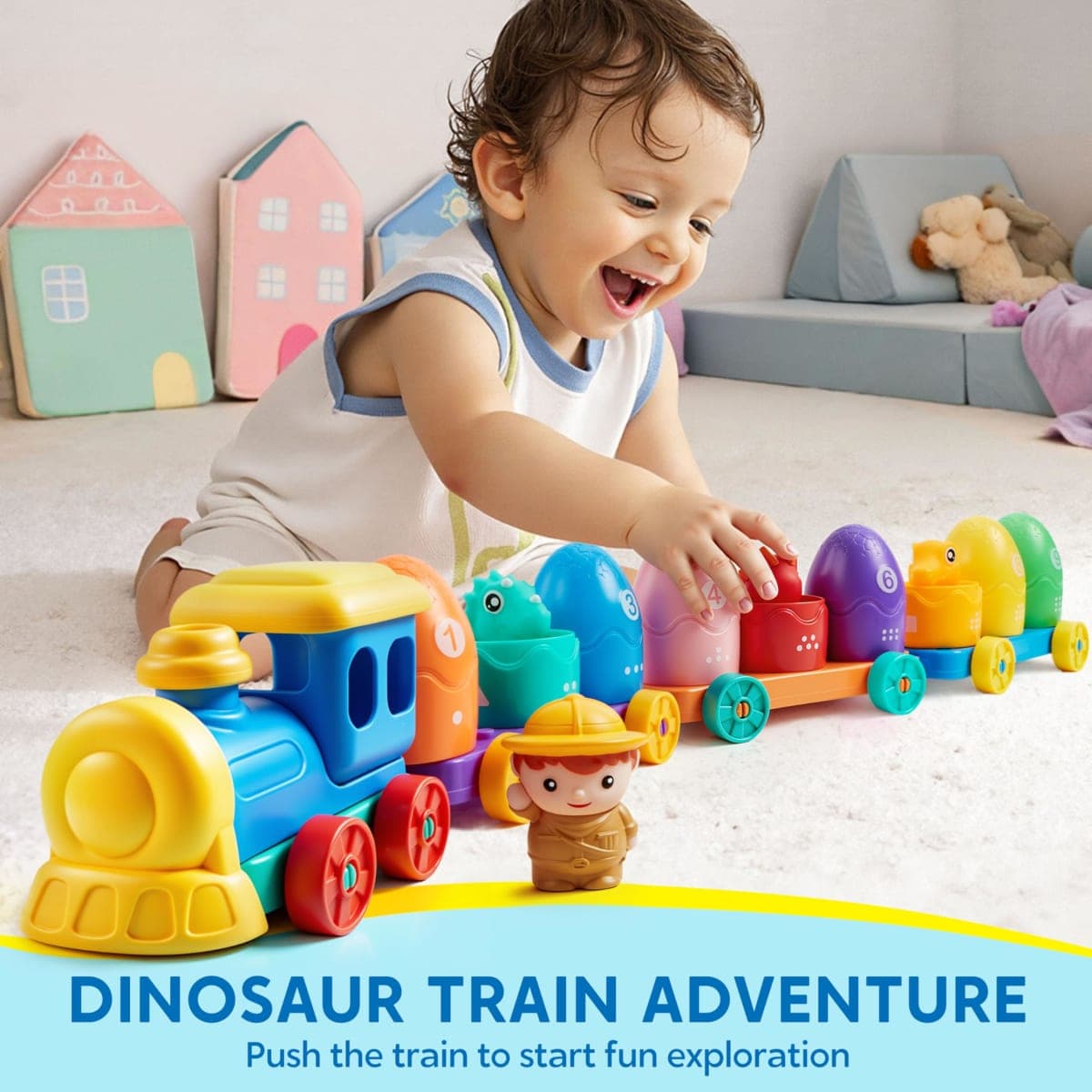 Play-Act Learning Toy for Toddlers 1 2 3 Years Old, Counting, Matching & Sorting Montessori Learning Dinosaur Train Including 9 Dinosaurs, Easter Basket Stuffers Birthday Gift for Baby Boys Girls thumbnail 2