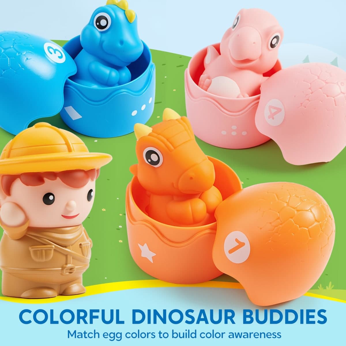Play-Act Learning Toy for Toddlers 1 2 3 Years Old, Counting, Matching & Sorting Montessori Learning Dinosaur Train Including 9 Dinosaurs, Easter Basket Stuffers Birthday Gift for Baby Boys Girls thumbnail 3