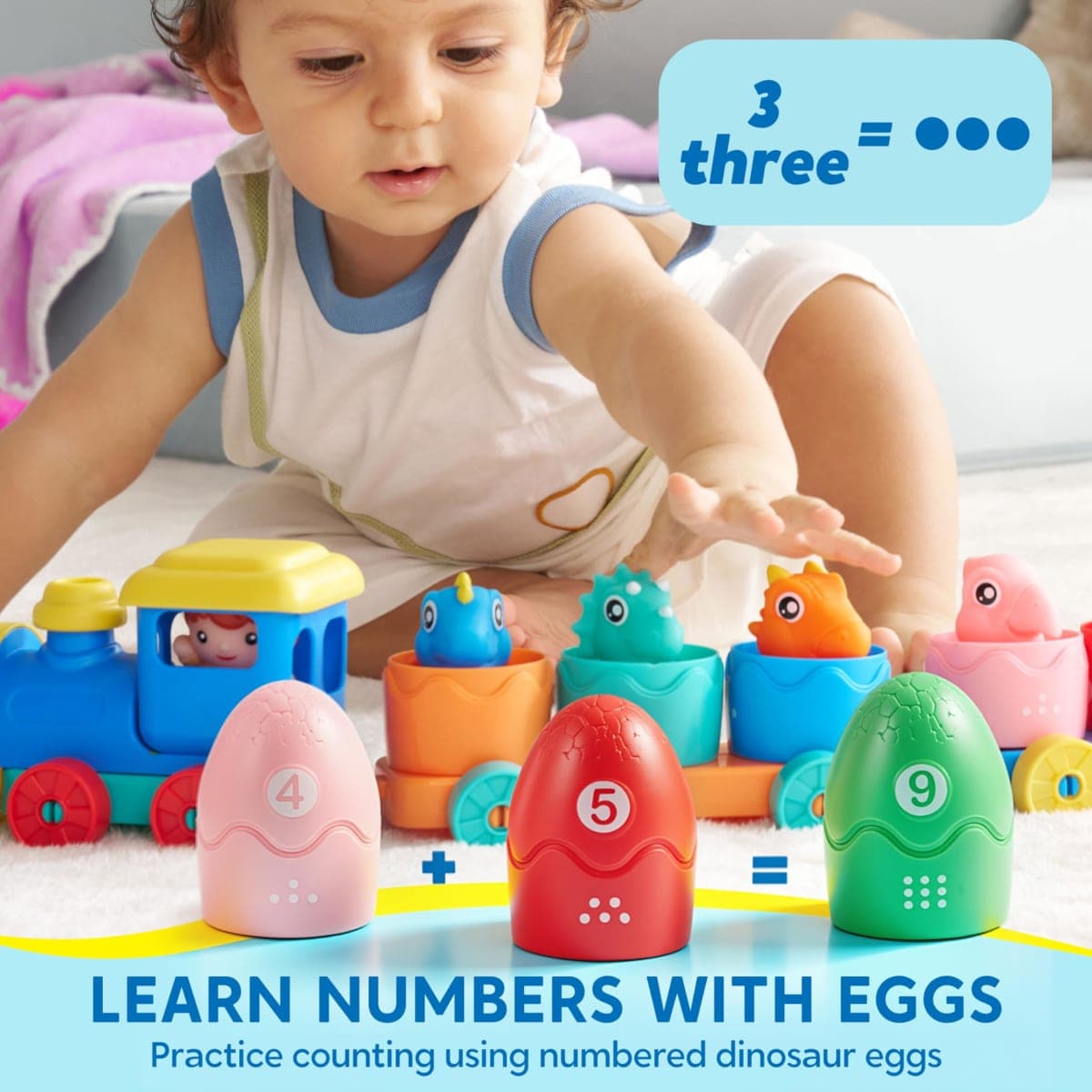Play-Act Learning Toy for Toddlers 1 2 3 Years Old, Counting, Matching & Sorting Montessori Learning Dinosaur Train Including 9 Dinosaurs, Easter Basket Stuffers Birthday Gift for Baby Boys Girls thumbnail 4