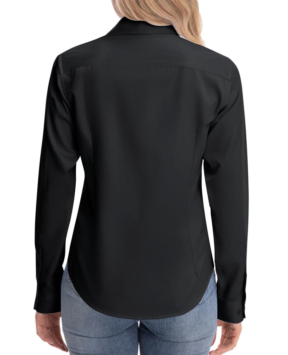 siliteelon Womens Classic-Fit Dress Shirts Long Sleeve Button Down Wrinkle-Free Stretch Solid Casual Work Office Blouse Top, Black, X-Large thumbnail 4