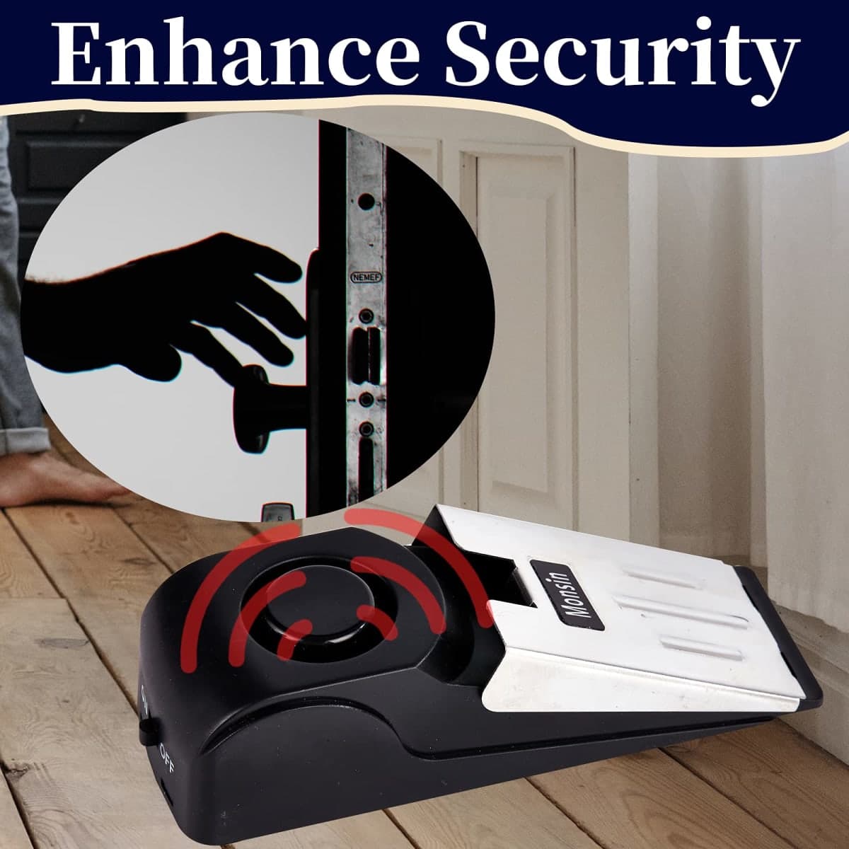 Door Stop Alarm, Door Stopper with 120DB Security Alarm, Floor Wedge Doorstop for Travel Apartment Home House (Pack of 2) thumbnail 4