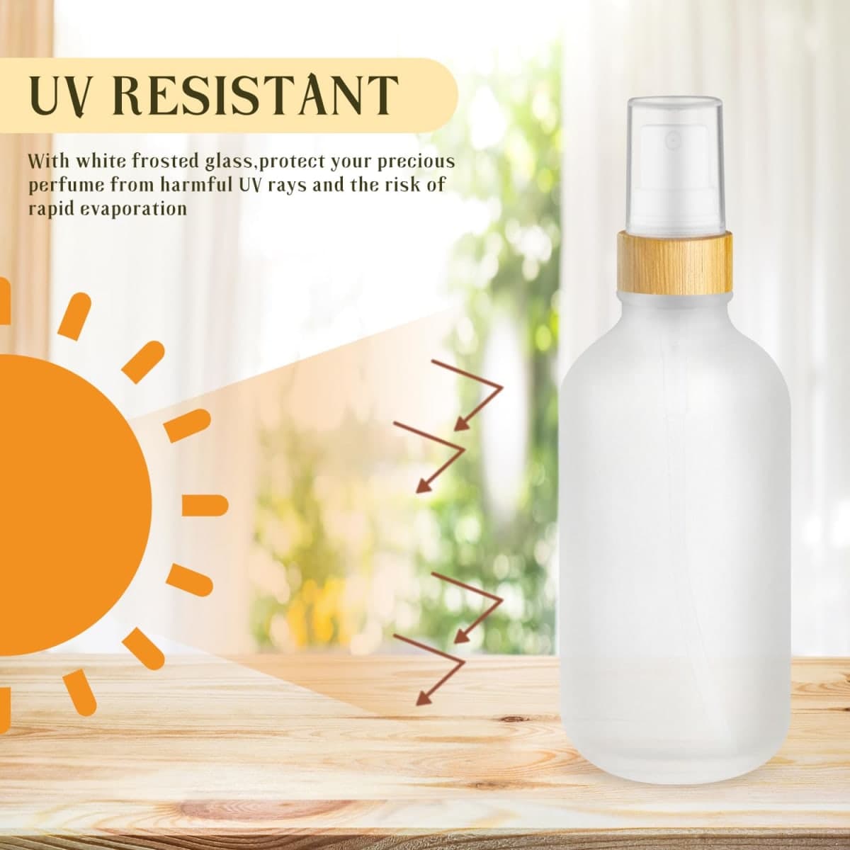 DMuuuDM 4-Pack 4 Oz Glass Spray Bottle with Bamboo Lid,Empty Refillable Fine Mist Atomizer,Leak-Proof Travel Liquid Holder Container for Cologne,Essential Oils,Room Sprays,Cleaning Solutions, Frosted thumbnail 3