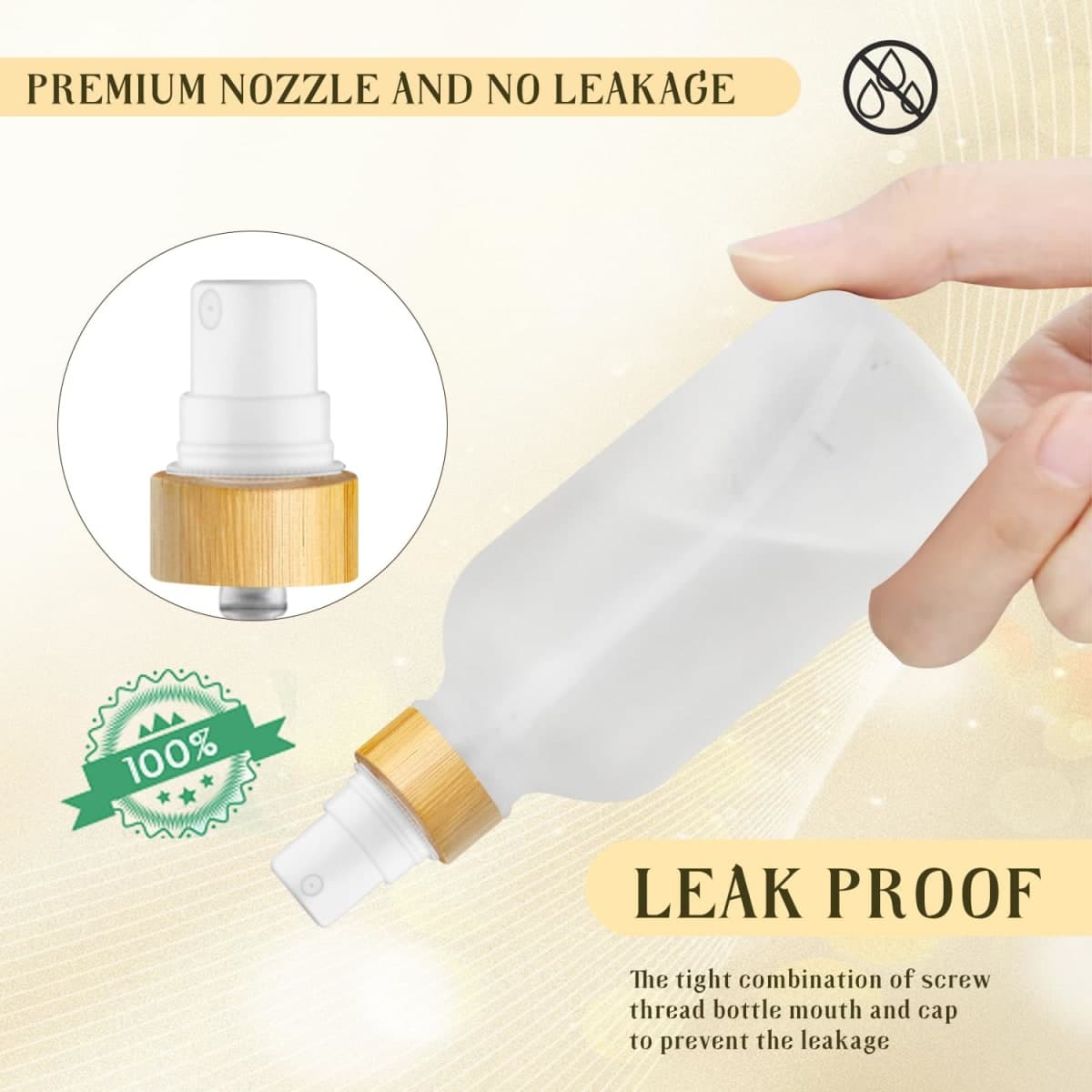 DMuuuDM 4-Pack 4 Oz Glass Spray Bottle with Bamboo Lid,Empty Refillable Fine Mist Atomizer,Leak-Proof Travel Liquid Holder Container for Cologne,Essential Oils,Room Sprays,Cleaning Solutions, Frosted thumbnail 4