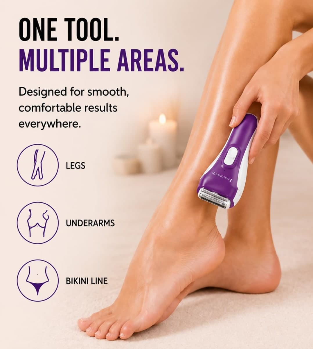 Remington Smooth & Silky Electric Shaver for Women, 3-Blade Wet & Dry Razor thumbnail 5