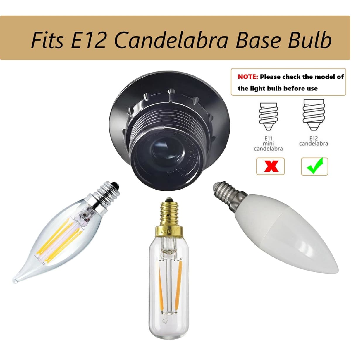 E12 Candelabra Socket,TWDRTDD Black 3-Pack Candelabra Base Lamp Holder Light Socket Black (Full Uno Thread and Ring) thumbnail 4