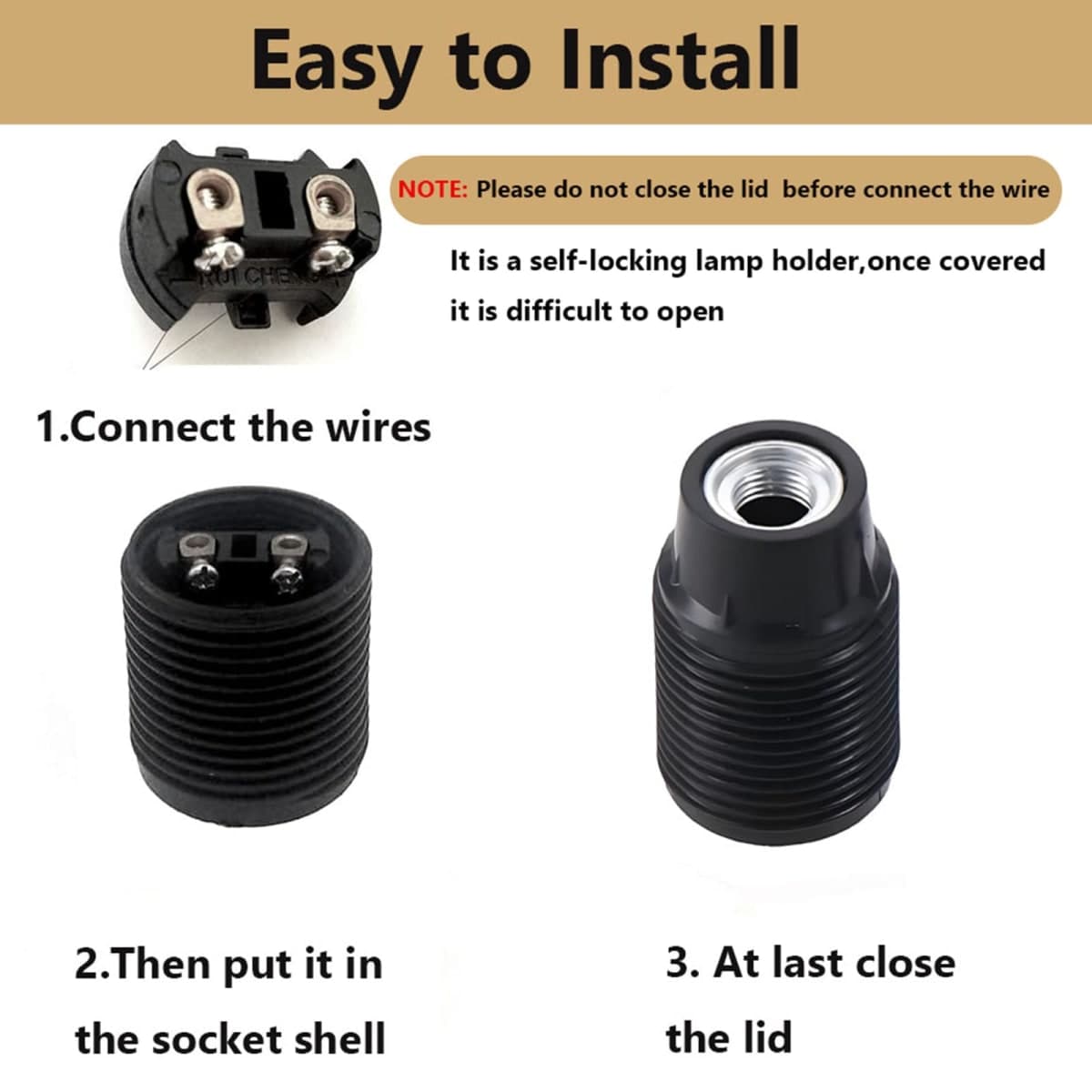 E12 Candelabra Socket,TWDRTDD Black 3-Pack Candelabra Base Lamp Holder Light Socket Black (Full Uno Thread and Ring) thumbnail 5