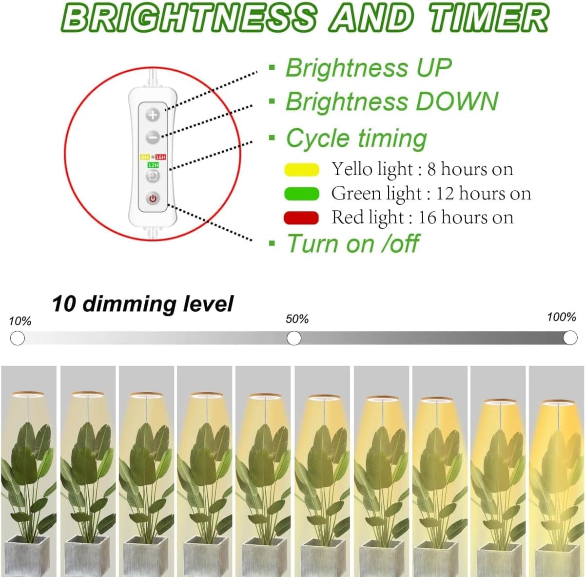 yadoker Plant Grow Light for Indoor Plant,Desk LED Grow Light,Height Adjustable,Automatic Timer with 8/12/16 Hours,10-Level Brightness,Ideal for Small Plant Grow thumbnail 3