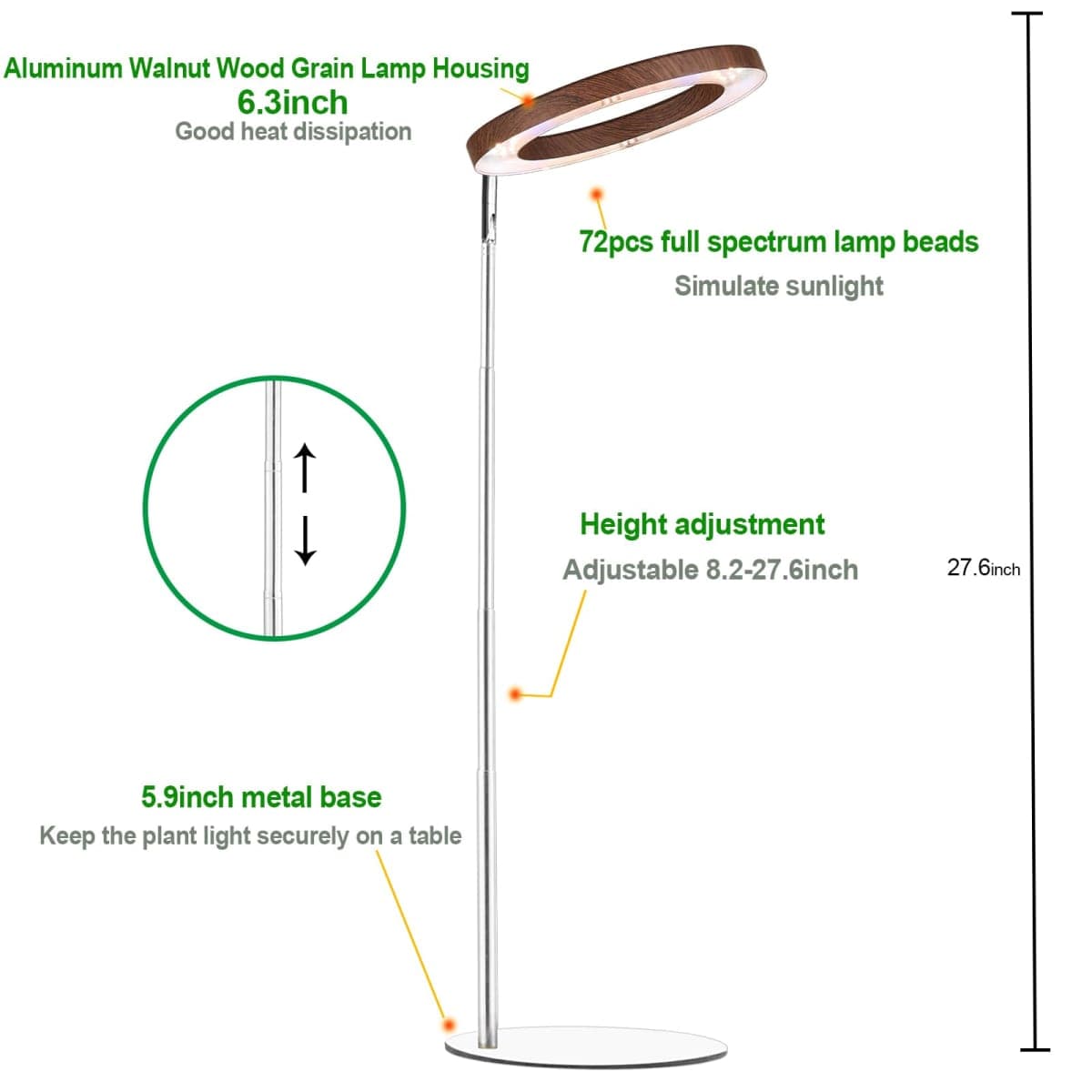 yadoker Plant Grow Light for Indoor Plant,Desk LED Grow Light,Height Adjustable,Automatic Timer with 8/12/16 Hours,10-Level Brightness,Ideal for Small Plant Grow thumbnail 4