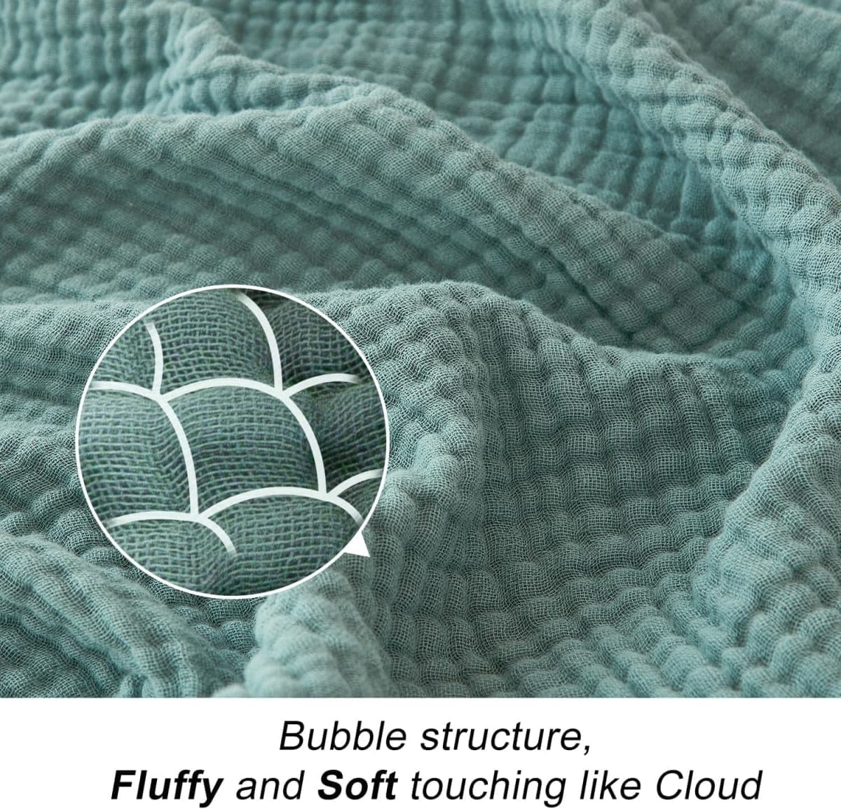 EMME Muslin Cotton Blanket for Bed Soft Muslin Blankets Lightweight Breathable All Season Gauze,Bluish Green,Queen (90" X 90") thumbnail 3
