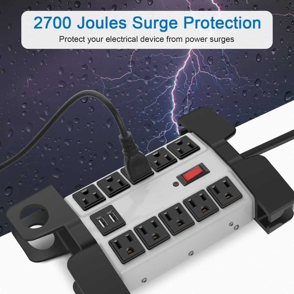 CCCEI Heavy Duty Power Strip with USB Ports, 10 Outlets. Grey, 5FT. thumbnail 3
