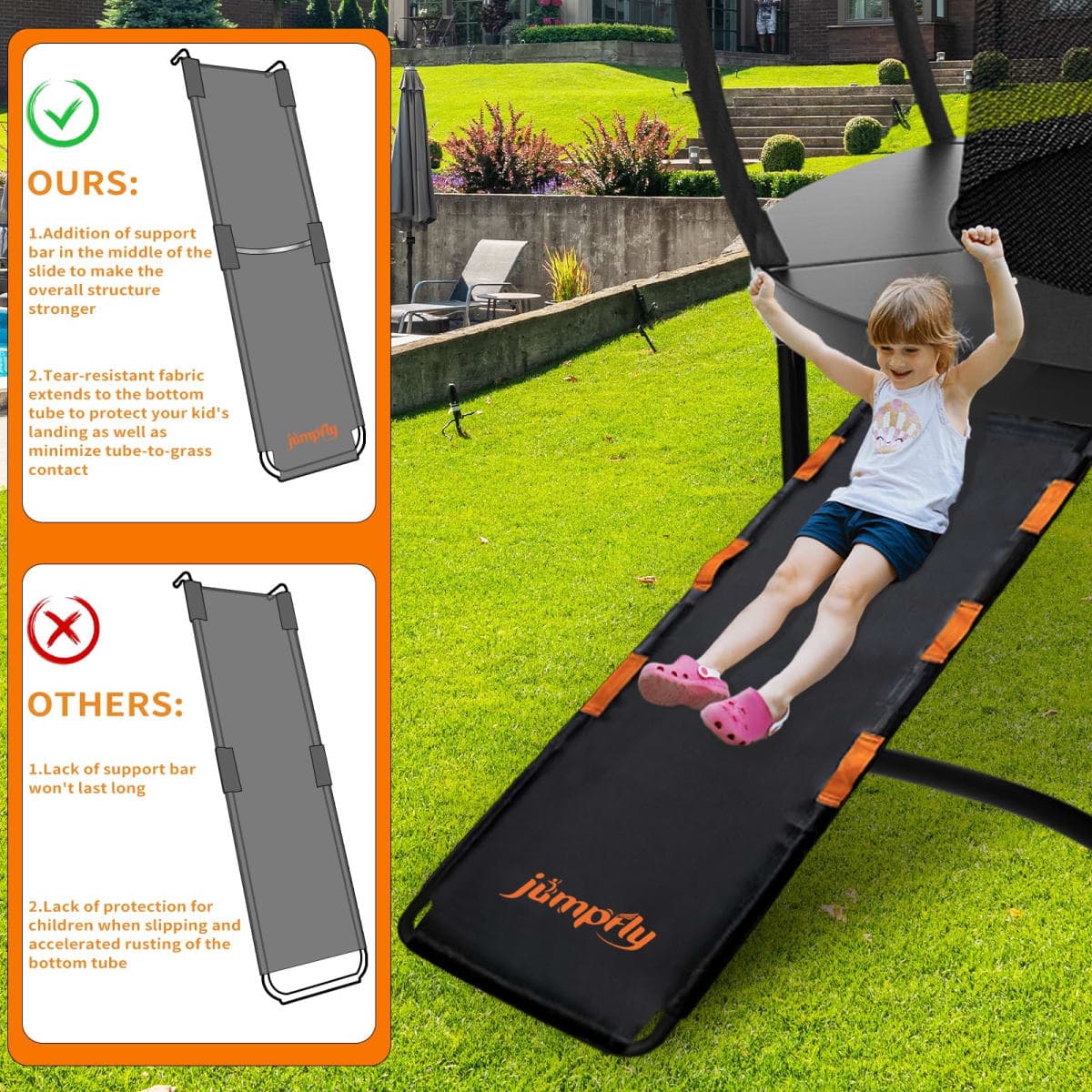 jumpfly Trampoline Slide Ladder Universal Trampoline Ladder with Handles Strong Tear Resistant Fabric Trampoline Accessories for Kids Toddler Climb Up & Slide Down, Orange thumbnail 2