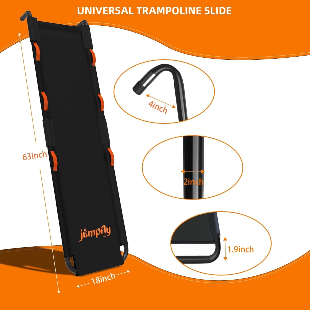 jumpfly Trampoline Slide Ladder Universal Trampoline Ladder with Handles Strong Tear Resistant Fabric Trampoline Accessories for Kids Toddler Climb Up & Slide Down, Orange thumbnail 5