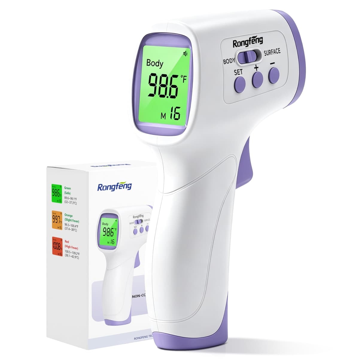 No-Touch Forehead Thermometer for Adults,Kids & Babies,1-Second Fast Reading Digital Thermometer with Fever Alarm,3-Color Backlit & 32 Memories,Non-Contact Baby Thermometer for Body,FDA Cleared — image 1