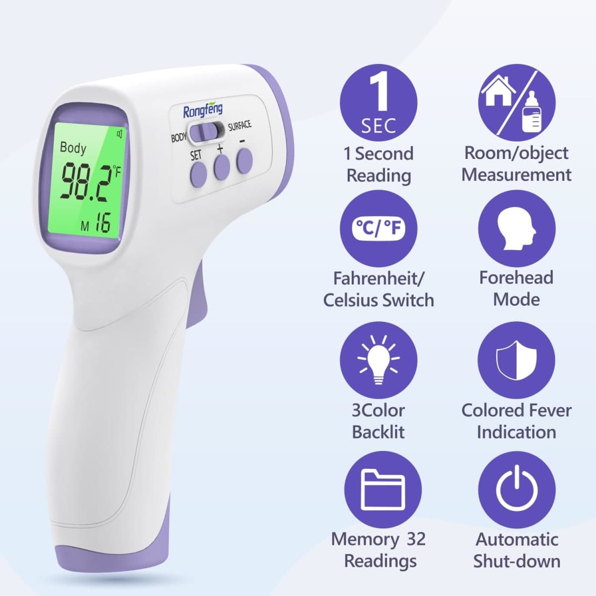 No-Touch Forehead Thermometer for Adults,Kids & Babies,1-Second Fast Reading Digital Thermometer with Fever Alarm,3-Color Backlit & 32 Memories,Non-Contact Baby Thermometer for Body,FDA Cleared thumbnail 2