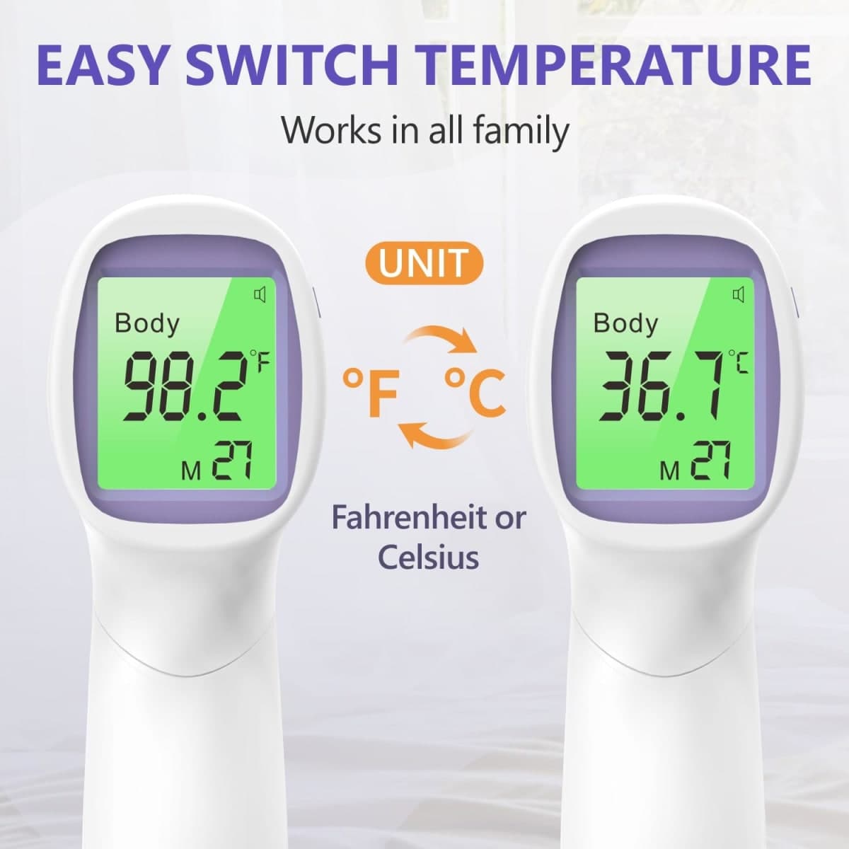 No-Touch Forehead Thermometer for Adults,Kids & Babies,1-Second Fast Reading Digital Thermometer with Fever Alarm,3-Color Backlit & 32 Memories,Non-Contact Baby Thermometer for Body,FDA Cleared thumbnail 3