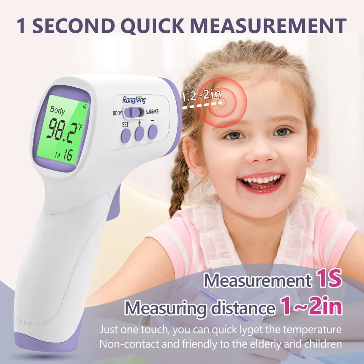 No-Touch Forehead Thermometer for Adults,Kids & Babies,1-Second Fast Reading Digital Thermometer with Fever Alarm,3-Color Backlit & 32 Memories,Non-Contact Baby Thermometer for Body,FDA Cleared thumbnail 5
