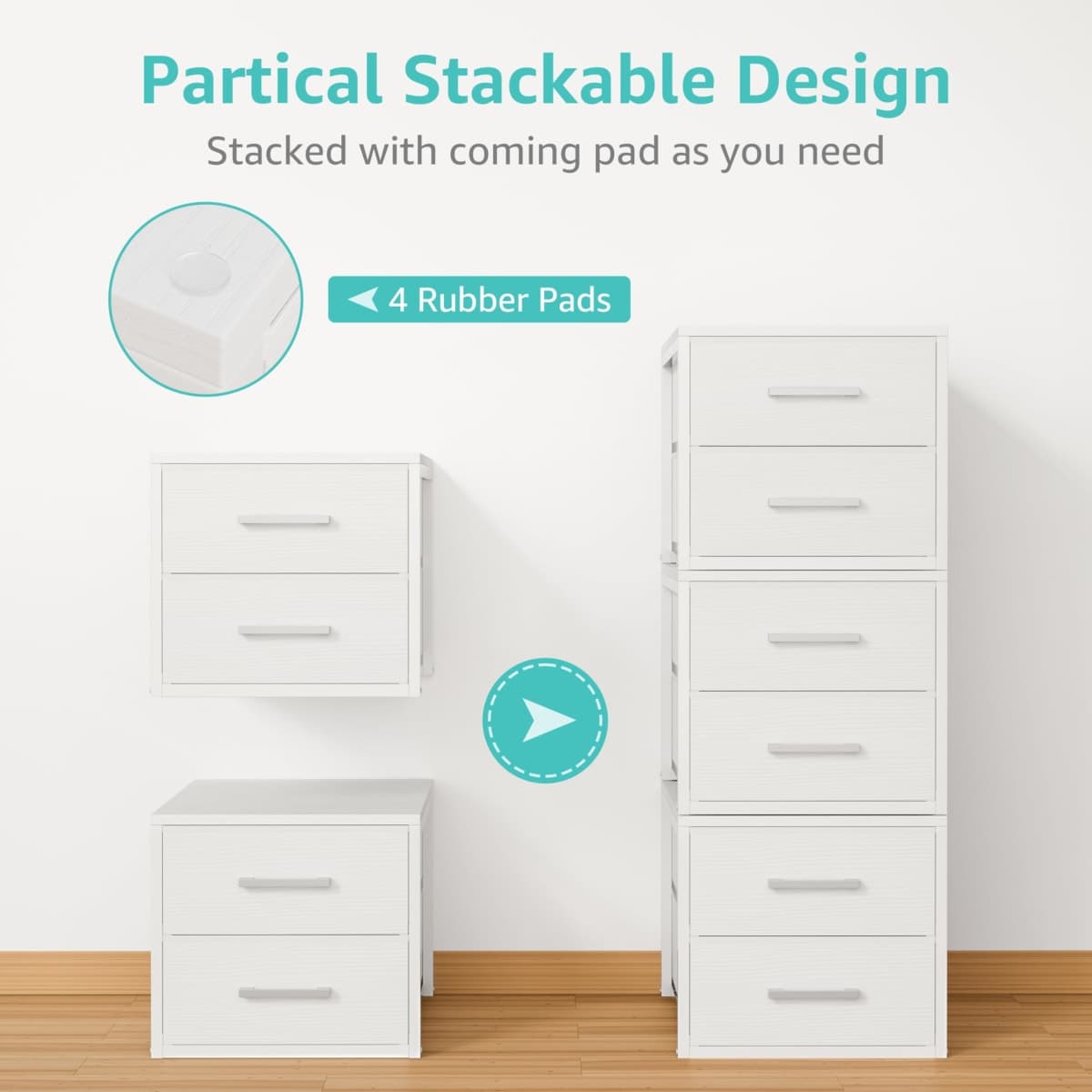 BOLUO Stackable Storage Drawers Narrow Closet Organizers and Storage Fabric White 2 Drawer Dresser for Bedroom 2 Packs Modern thumbnail 3