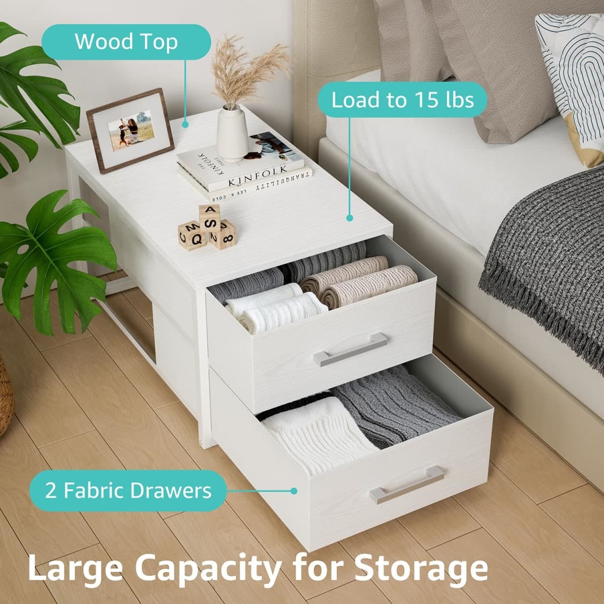 BOLUO Stackable Storage Drawers Narrow Closet Organizers and Storage Fabric White 2 Drawer Dresser for Bedroom 2 Packs Modern thumbnail 5