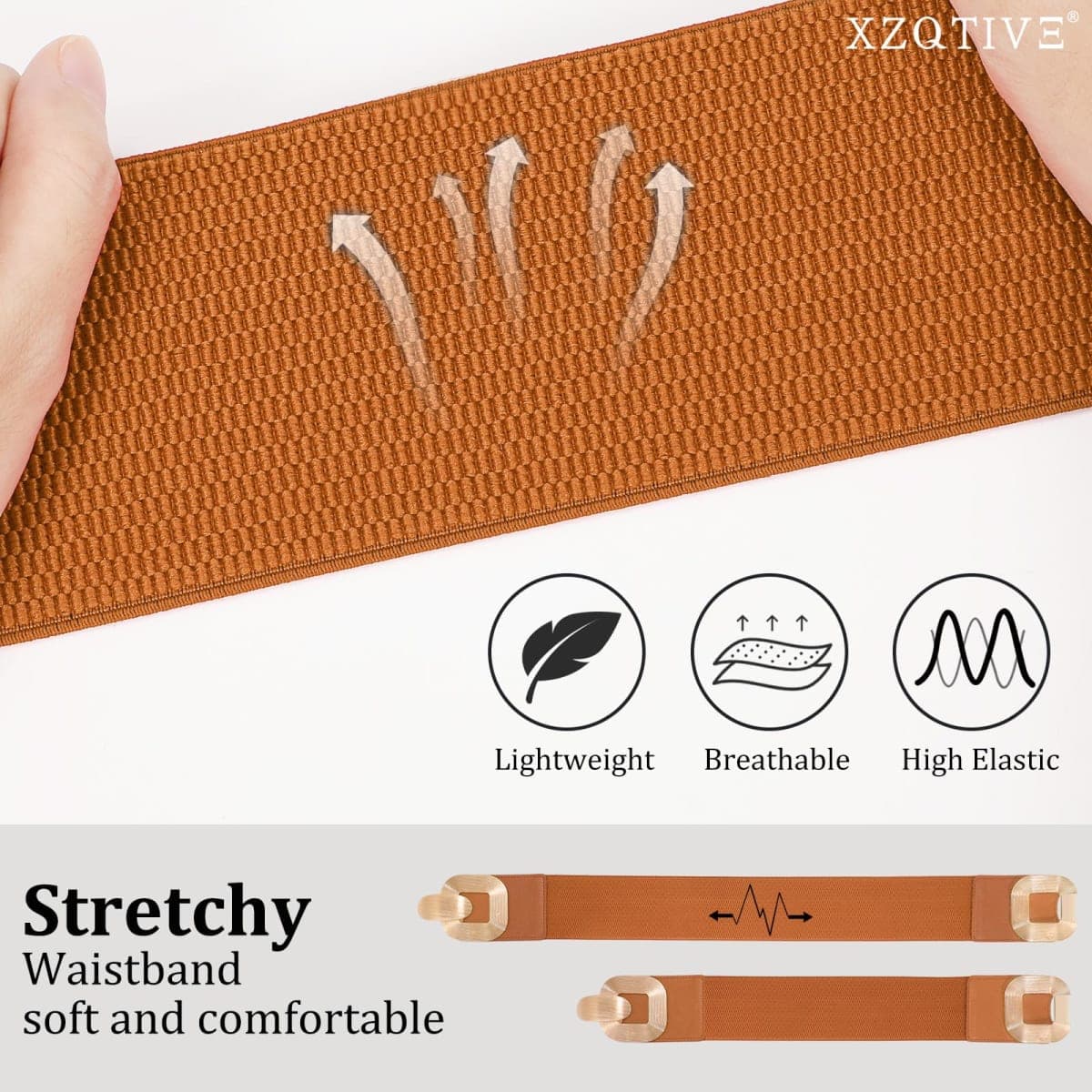 XZQTIVE Women Wide Elastic Belts for Dress Fashion Stretchy Waist Belts for Ladies with Gold Buckle, Brown (Gold Buckle), Fit Waist 33-37in thumbnail 3